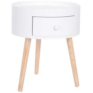 HOMCOM Mesita de Noche Trípode Mesa Auxiliar para Dormitorio Sala de Estar con 1 Cajón Borde Elevado 3 Patas de Madera Diámetros 38x45 cm Blanco
