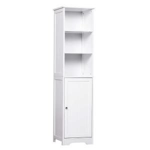 kleankin Armario Alto de Baño de 5 Niveles Estantería Columna de Baño con 3 Estantes 1 Puerta Balda Interior Ajustable Gran Almacenaje 40x38x160cm