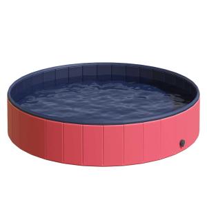 PawHut Piscina Rígida tipo Bañera Plegable Ø160x30cm de PVC Antideslizante para Perros Gatos Mascotas Animales Color Rojo y Azul