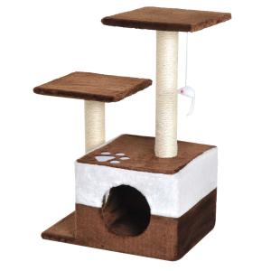 PawHut Rascador para Gatos Árbol Rascador Centro de Actividad Plataformas Caseta Ratón de Juguete 45x33x70cm Sisal Natural