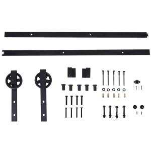 HOMCOM Kit de Accesorios para Puerta Corredera de Granero Riel 200x4x0,6cm para Puerta Corrediza de Metal con Rodillos 12,5x5x34,5cm Acero de Carbono