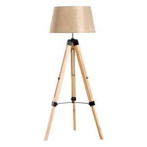 HomCom Lámpara de Pie Moderna con Trípode Altura Ajustable de Madera y Pantalla de Tela Lino - 65x65x99-143cm