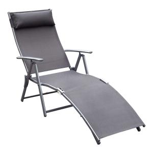 Outsunny Tumbona Plegable de Jardín con Respaldo Ajustable a 7 Niveles Acero y Textliene con Almohada Relax en Exterior Piscina Terraza Camping - Gris - 137x63.5x100.5cm