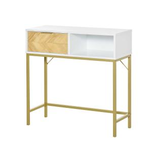 HOMCOM Mesa Consola con Cajón y Estante Abierto Estilo Moderno Mueble Recibidor para Pasillo Entrada Sala de Estar 80x30x80,5 cm Blanco Dorado