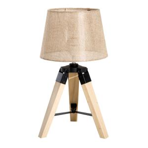 HomCom Lámpara de Mesa Moderna y Original con Base Trípode de Madera y Pantalla de Tela Lino - 24x24x45cm