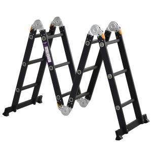 Escalera Multiusos Plegable Escalón Caballete 5 en 1 Portátil con 2 Placas de Plataforma Pie Antideslizante 6 Interruptores Bisagra 70x61x11cm