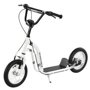 HOMCOM Patinete para Niños Mayores de 5 Años Scooter 2 Neumáticos Inflables de Caucho con Frenos Manillar Ajustable Pedal Antideslizante 120x58x80-85 cm Blanco