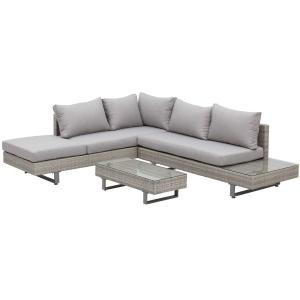 Outsunny Conjunto de Muebles Ratán de 3 Piezas Mesa de Centro Sofá Doble y Sofá de 3 Plazas con Cojines Extraíbles para Jardín Terraza Patio Acero Gris