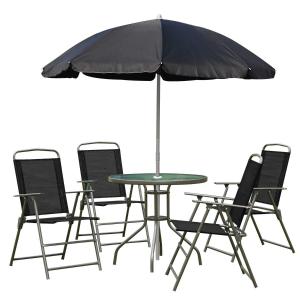 OutSunny Conjunto de Muebles para Jardín Terraza o Patio con 4 Sillas 1 Mesa y 1 Parasol - Textilene, Aluminio y Poliéster