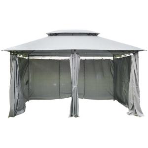 Outsunny Cenador de Jardín 3x4 m Marco Acero Gazebo con Doble Techo 6 Cortinas Laterales 8 Orificios de Drenaje Buena Ventilación para Fiestas Eventos Gris