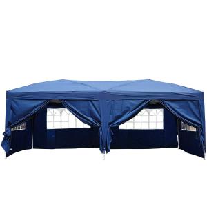 Outsunny Carpa Plegable 5,91x2,97x2,55 m en Acordeón con 4 Paneles laterales y 2 Cortinas +Bolsa Transporte Color Azul