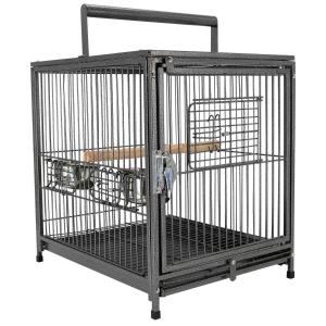 PawHut Jaula para Pájaro Metálica Espaciosa para Loros Interior o Exterior con 4 Puertas 2 Comederos Inoxidables Desmontable 46x36x56cm