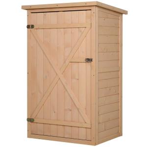 Outsunny Caseta de Jardín de Madera Armario Cobertizo de Exterior para Herramientas con 2 Estantes y Techo Asfáltico 75x56x115 cm