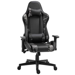 Vinsetto Silla Gaming Ergonómica Silla de Juego de Cuero Sintético Reclinable con Altura Ajustable Reposabrazos Regulable y Cojines 72x77x126-136 cm Negro y Camuflaje