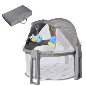 HOMCOM Cuna de Viaje Plegable y Portátil Cuna Infantil para Bebé con Bolsa de Transporte Dosel Extraíble Colchón hasta 15 kg 70x74x78 cm Gris