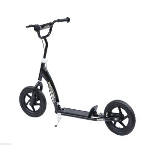 HOMCOM Patinete Scooter 2 Ruedas 12 Pulgadas Monopatín para Niños y Adultos Manillar Ajustable con Freno y Caballete Carga 100kg 120x52x75-86cm Acero