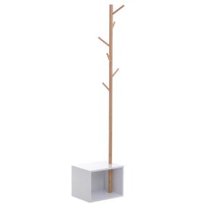 HomCom® Perchero de Pie con Zapatero Colgador Tipo Árbol Moderno 6 Ganchos para Colgar Ropa Bolsa