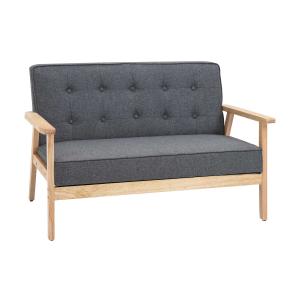 HOMCOM Sofá de 2 Plazas con Respaldo y Cojines Acolchados Patas de Madera Antideslizantes Botones con Mechones Salón Dormitorio Oficina 114x66x69 cm Gris