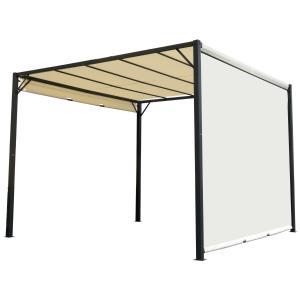 Outsunny Pérgola 3x3m Gazebo Cenador con Techo Retráctil y Pared Lateral Acero Versátil para para Jardín Patio o Terraza Tela Poliéster