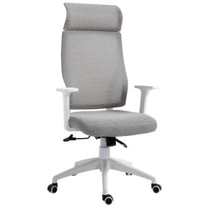 Vinsetto HOMCOM Silla de Oficina Ergonómica Silla de Escritorio Giratoria Ajustable en Altura y Reclinable hasta 120° Bloqueo de Posición 64x61x120,9-128,9 cm Gris