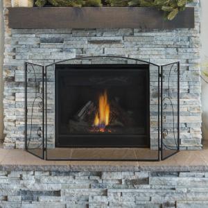 HOMCOM Biombo Chimenea de 3 Paneles Pantalla de Chimenea Plegable con Bisagras Estructura de Metal Resistente 132,5x76,5 cm Negro