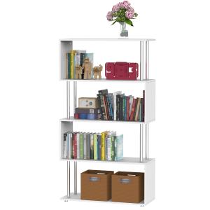 HomCom Librería Muebles para Oficina Estantería Color grano de madera blanca Madera y Metal 145x80x30cm