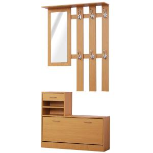 HomCom® Conjunto de Muebles de Entrada Recibidor Pasillo Set de 3 Piezas Perchero Espejo Zapatero con Cajón 90x22x116cm