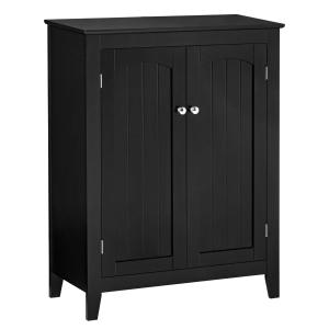 HOMCOM Aparador de Cocina Mueble Auxiliar de Almacenaje con 2 Puertas y Estantes Ajustables para Salón Baño Entrada 70x30x90 cm Negro