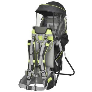 HOMCOM Mochila Portabebés Montaña Plegable Ergonómica Mochila Senderismo con Base de Soporte Múltiples Bolsillos para 6-36 Meses Carga 18 kg 38x77x87,5 cm Verde