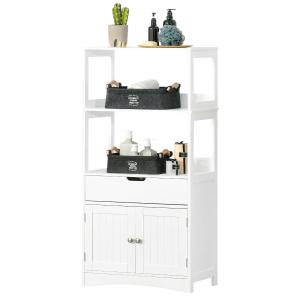 kleankin Armario de Baño con 3 Estantes Cajón y 2 Puertas Mueble de Almacenamiento de Suelo Moderno para Cocina Dormitorio Salón 60x33x122,5 cm Blanco