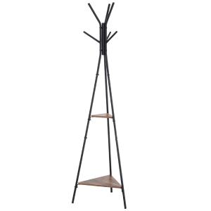 HOMCOM Perchero de Pie Metálico Perchero Forma de Árbol para Colgar Ropa Bolsas 6 Ganchos con 2 Estantes 32.5x45.5x182cm