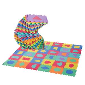 HOMCOM 36 Piezas Alfombra Puzzle Niños 31x31x1 cm con 18 Figuras Geométricas Colchoneta Suave 3,24 metros cuadrados Lavable Juego Rompecabezas