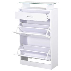 HOMCOM Mueble para Zapatos Multifuncional Zapatero con 3 Cajones Estante de Vidrio Asa de Aluminio Carga 50 kg 60x24x105,5 cm Blanco