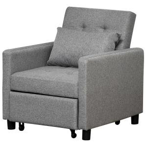 HOMCOM Sofá Cama Individual Sillón con Respaldo Reclinable Cojín desenfundable Asiento Acolchado y 4 Ruedas 69x82.5x84 cm Gris