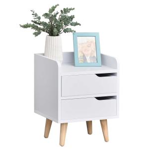 HOMCOM Mesa de Noche Multiusos Mesita Auxiliar para Sala de Estar o Dormitorio con 2 Cajones Espaciosos Patas Elevadas de Pino 33x28x42cm