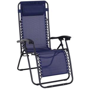 Outsunny® Tumbona Plegable Jardín Silla Gravedad Cero Sillón de Playa Relajante Textilene Respaldo Reclinable Marco Acero Carga 150kg Azul