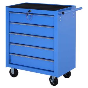 HomCom® Carro de Herramientas metálico 5 cajones y 4 ruedas - Color Azul