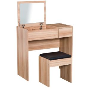 HomCom® Tocador con Taburete Espejo Tapa Abatible Mesa para Maquillaje 3 Cajas y 1 Cajón