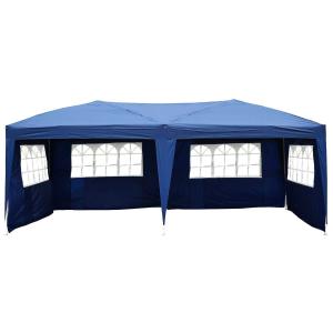 Outsunny Carpa Pabellon 5,91x2,97x2,55 metros Plegable 4 Paneles Ventanas Poliester Resistente de Agua Azul