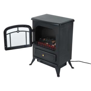 HOMCOM Chimenea Eléctrica de Pie Estufa Calefactor 950/1850W con Termostato Efecto Leña Ardiendo Llamas LED 45x28x54,8 cm Negro