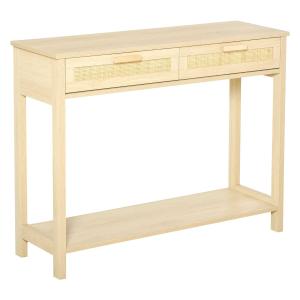 HOMCOM Mesa Consola Mesa de Entrada con 2 Cajones y Estante Inferior para Pasillo Salón Dormitorio de Estilo Rústico 100x30x76 cm Natural