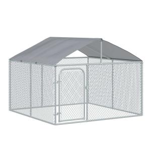 PawHut Perrera de Exterior con Toldo Jaula para Perros Mascotas de Metal Galvanizado con Cerradura para Jardín Patio 230x230x172 cm Plata