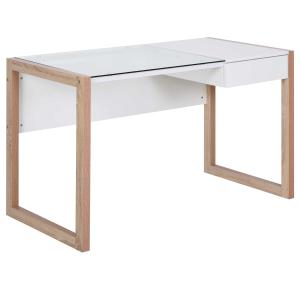 HOMCOM Mesa de Ordenador Mesa de Escritorio Diseño Moderno con Tablero de Vidrio Templado Cajón Combinación de Estilos 120x60x75 cm Blanco