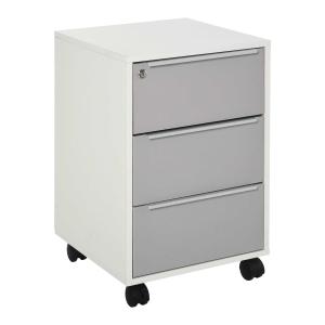 HOMCOM Cajonera Tipo Archivador Móvil de Oficina con 3 Cajones Cerradura Ruedas y Frenos para Documentos Carpetas 40x40x63,5 cm Blanco y Gris