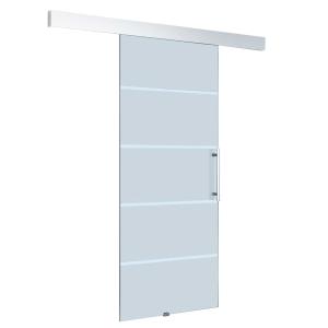 HomCom® Puertas Correderas de Cristal Translúcido con 4 Rayas Instalación sin Obras - 205x102,5 cm