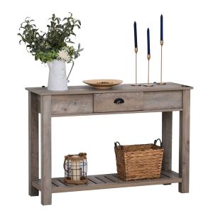 HOMCOM Mesa Tipo Consola Estilo Colonial Mesa Auxiliar para Pasillos Entradas Dormitorio con Cajón Estante Inferior 120x39x81 cm Gris