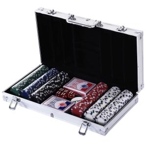 HOMCOM Juego de Póker con 300 Fichas Juego de Chips de Póquer con Caja de Aluminio