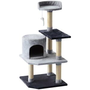 PawHut Árbol para gatos Rascador Grande Rascador de Gatos Barato con Plataformas Casetas Ratón de Juego 48x48x100 cm Cubierto de Felpa Gris