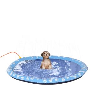 PawHut Splash Pad 150cm Aspersor de Juegos de Agua con Rociador Tapete de Salpicaduras Piscina de Verano Portátil para Mascotas Perros Azul