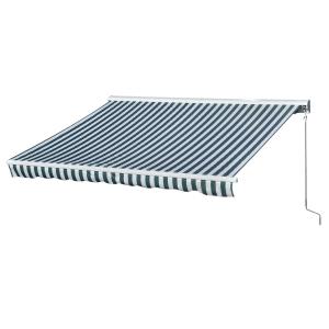 Outsunny Toldo Manual Retráctil Automático con Manivela Mando a Distancia 300x250 cm Ángulo Ajustable Protección Solar de Rayas Verde y Blanco